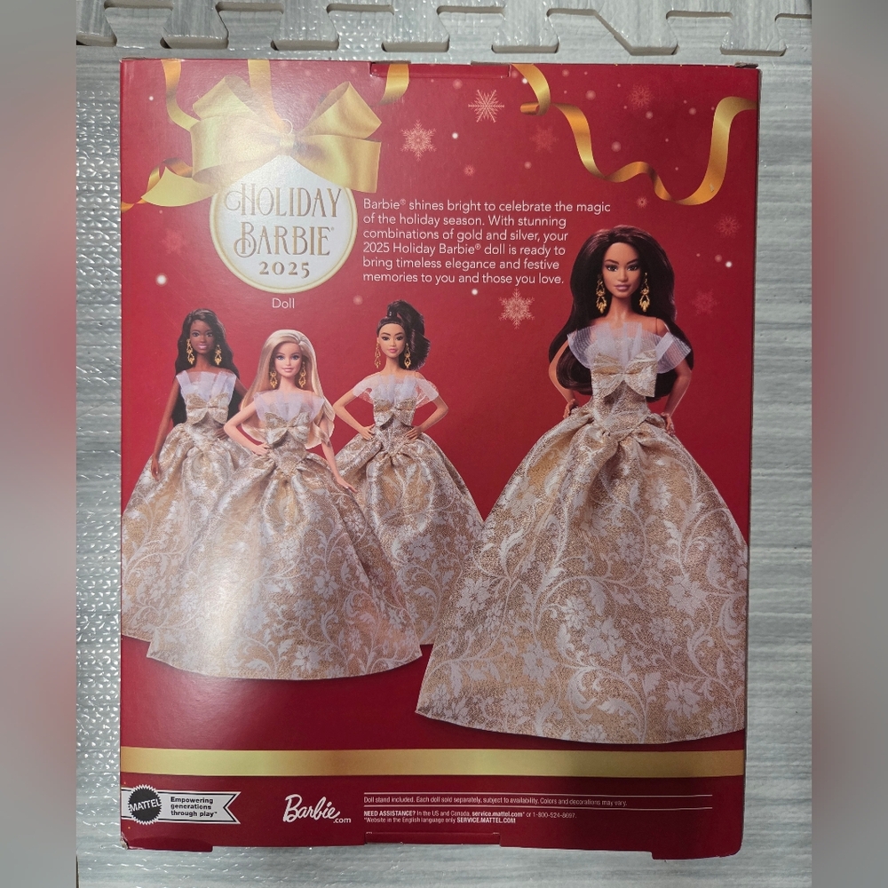 Barbie 2025 Holiday Doll in Gold and Silver (Brunette) - Picture 3 of 3
